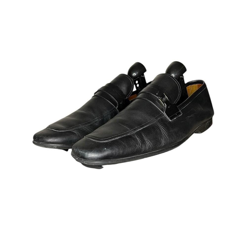 Magnanni Mens Miengo Black Leather Slip-On Almond Toe Loafers Shoes Size 11.5 - Picture 2 of 5